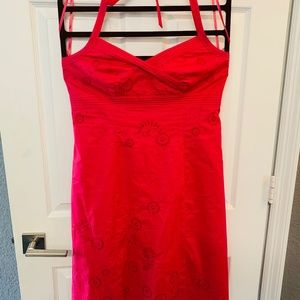 Women's Coral Halter Summer Lined Dress- Petite